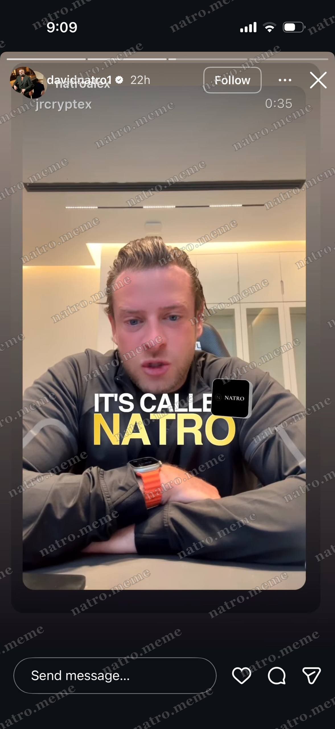 David Natroshvili reshares the launch promo — Instagram Stories, @davidnatro1 (verified)