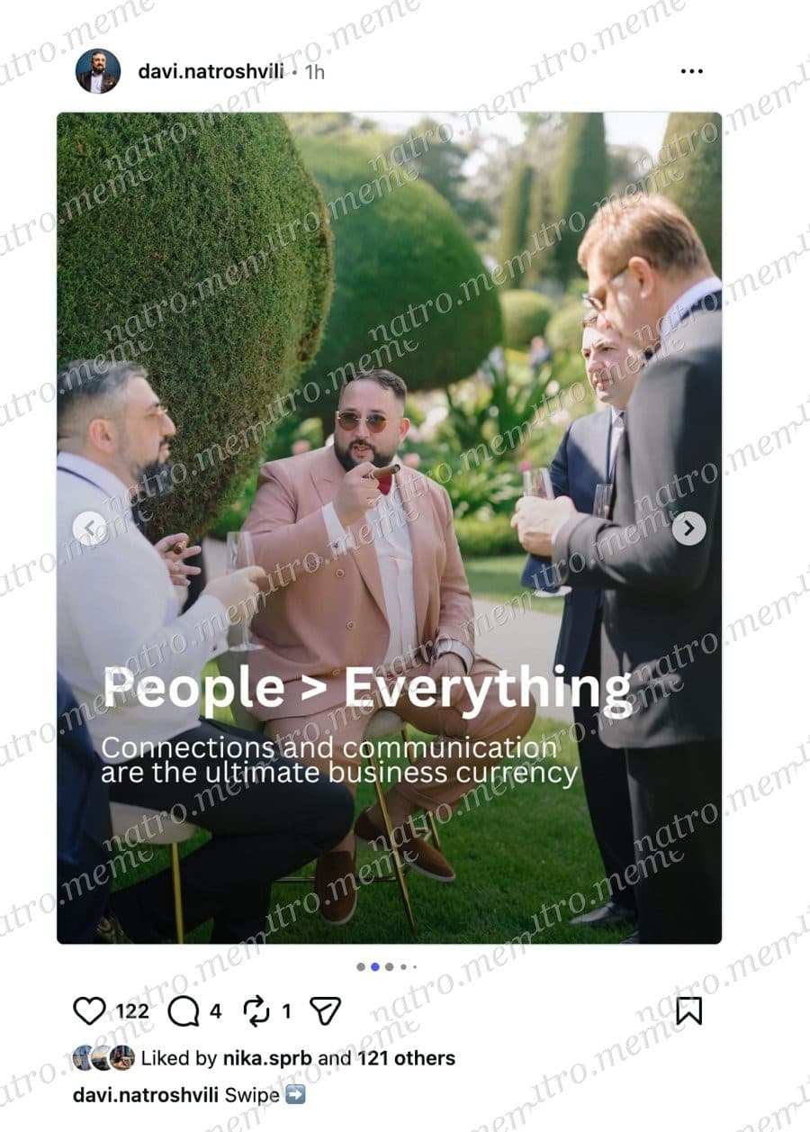 Instagram slide: “People > Everything — connections and communication are the ultimate business currency”