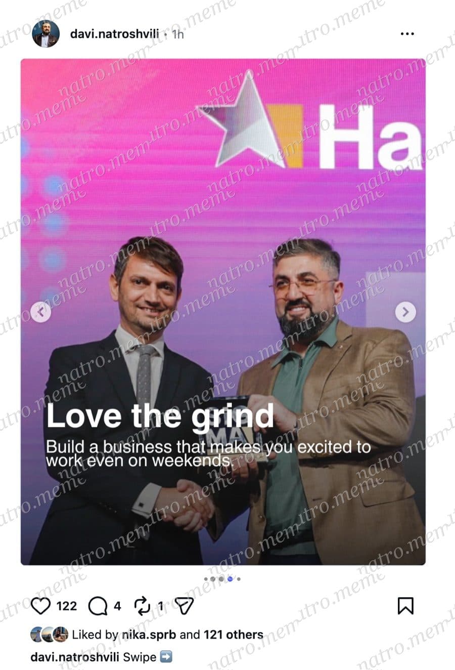 Instagram slide: “Love the grind”